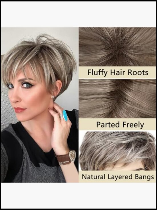 Fluffy Short Pixie Cut Wig Natural Look Lightweight Layered Bangs Daily Party main image 5